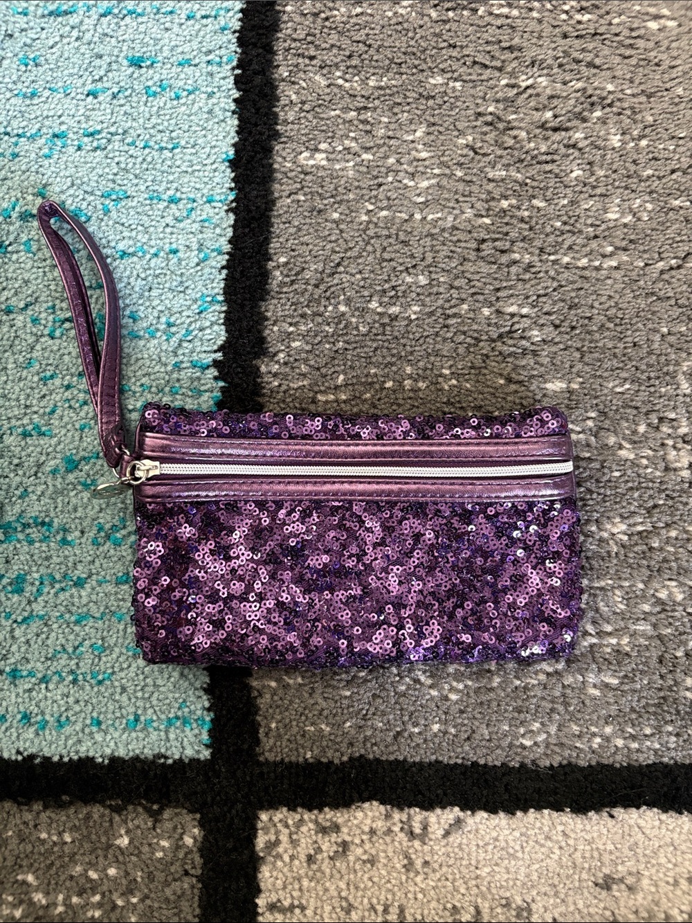 Small Purple Sequin/Metallic Wristlet Pouch